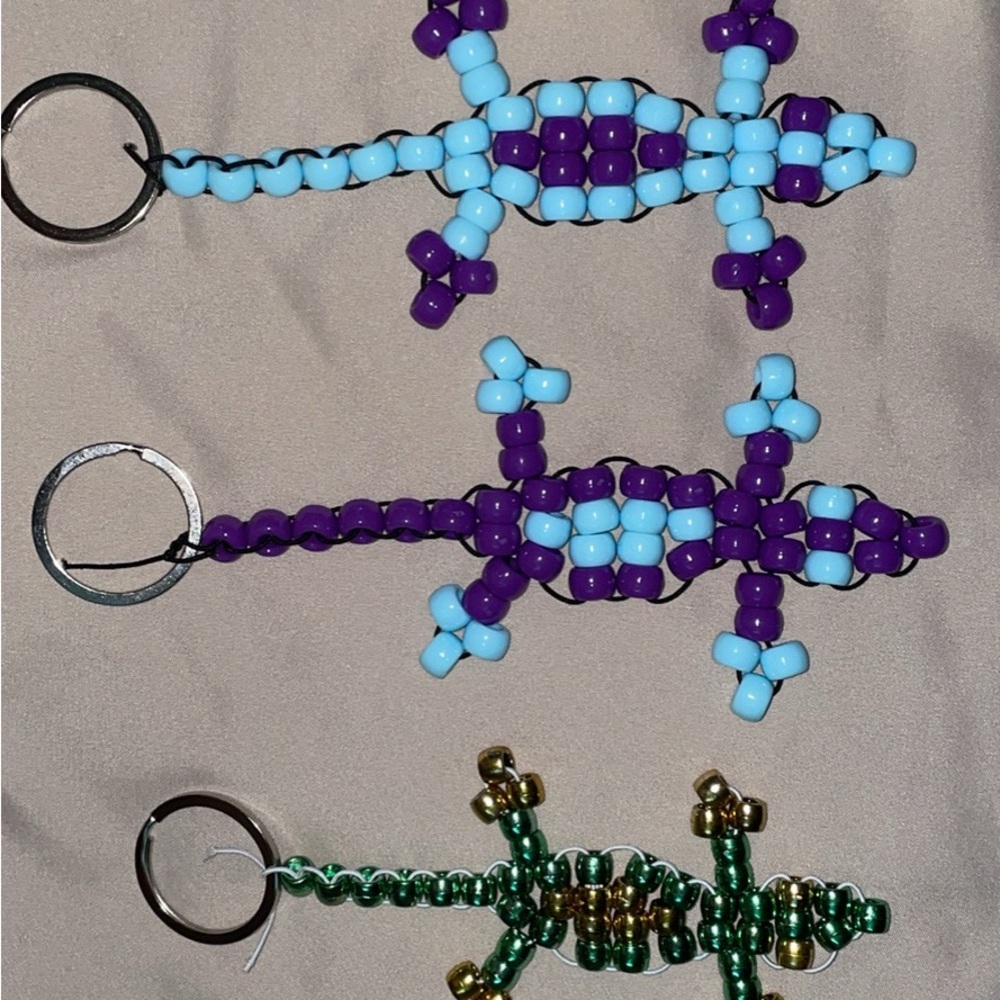 Beaded Lizard Keychains in Purple, Blue, and Green